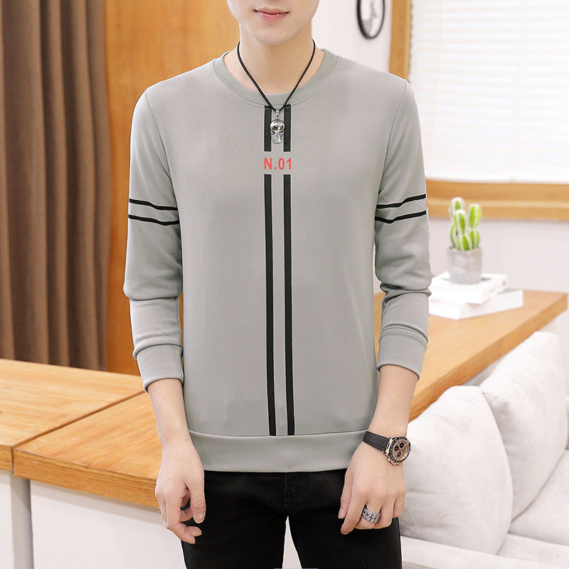 Spring and Autumn New men's printed long-sleeved T-shirt teen round neck