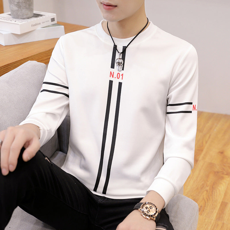 Spring and Autumn New men's printed long-sleeved T-shirt teen round neck