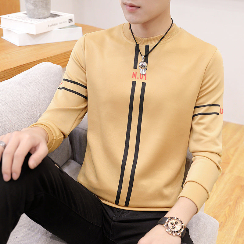 Spring and Autumn New men's printed long-sleeved T-shirt teen round neck