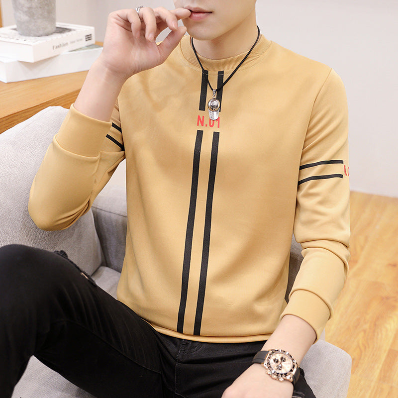 Spring and Autumn New men's printed long-sleeved T-shirt teen round neck