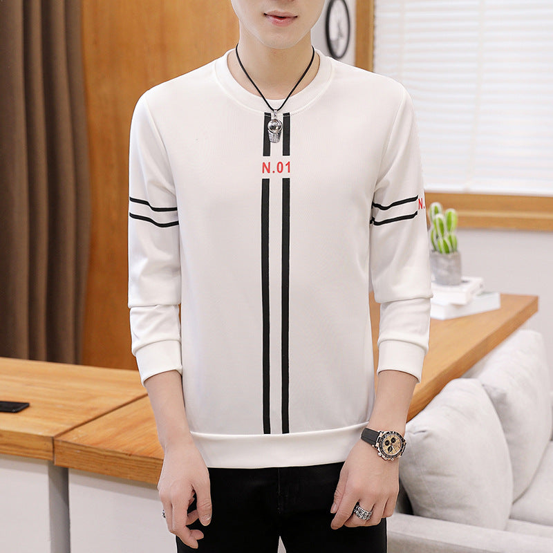 Spring and Autumn New men's printed long-sleeved T-shirt teen round neck