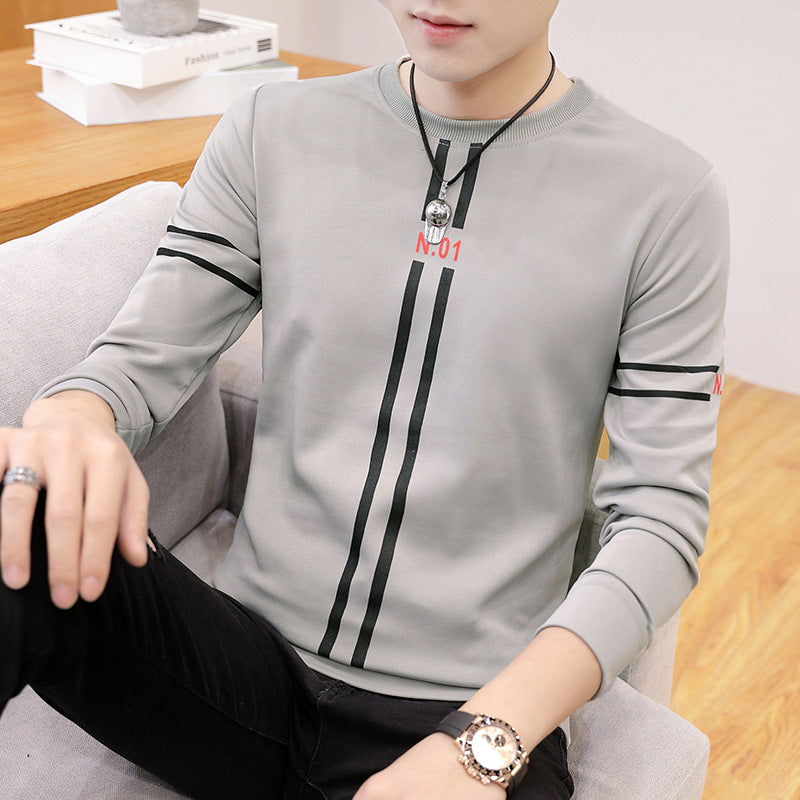 Spring and Autumn New men's printed long-sleeved T-shirt teen round neck