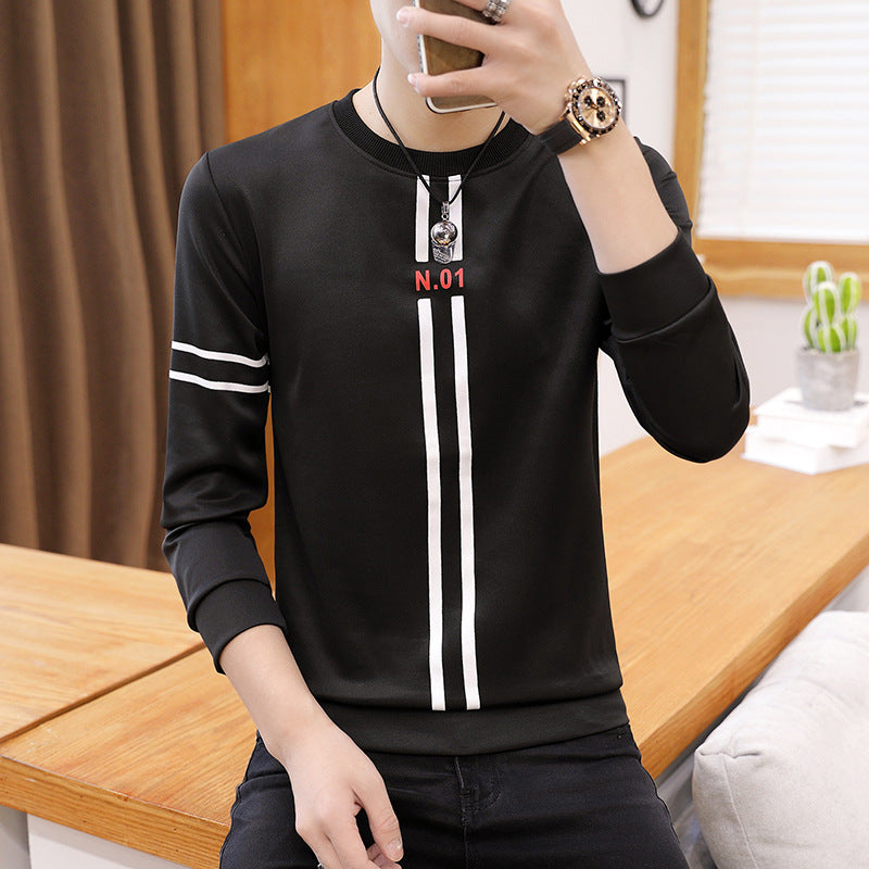 Spring and Autumn New men's printed long-sleeved T-shirt teen round neck