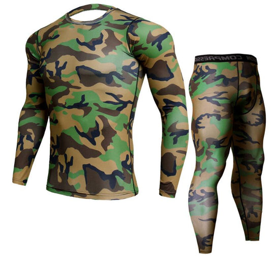 Mens Camouflage Pants & T Shirt Sets Fashion Cross fit T-shirt Compression Brand Clothing Joggers