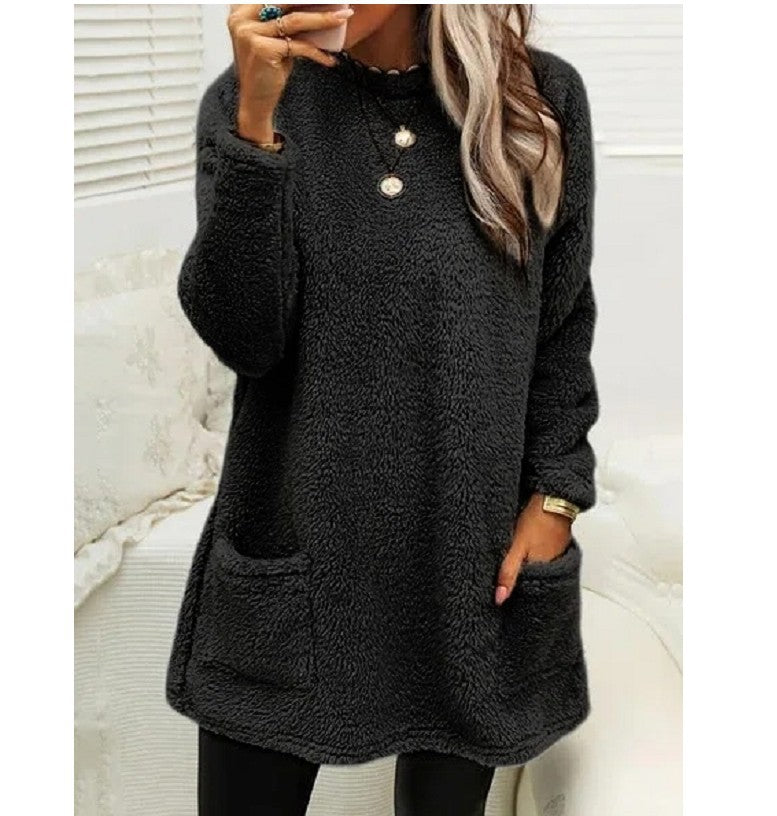 Women's Fleece Pullover Long Sweater With Pockets Winter Warm Casual Long Sleeve