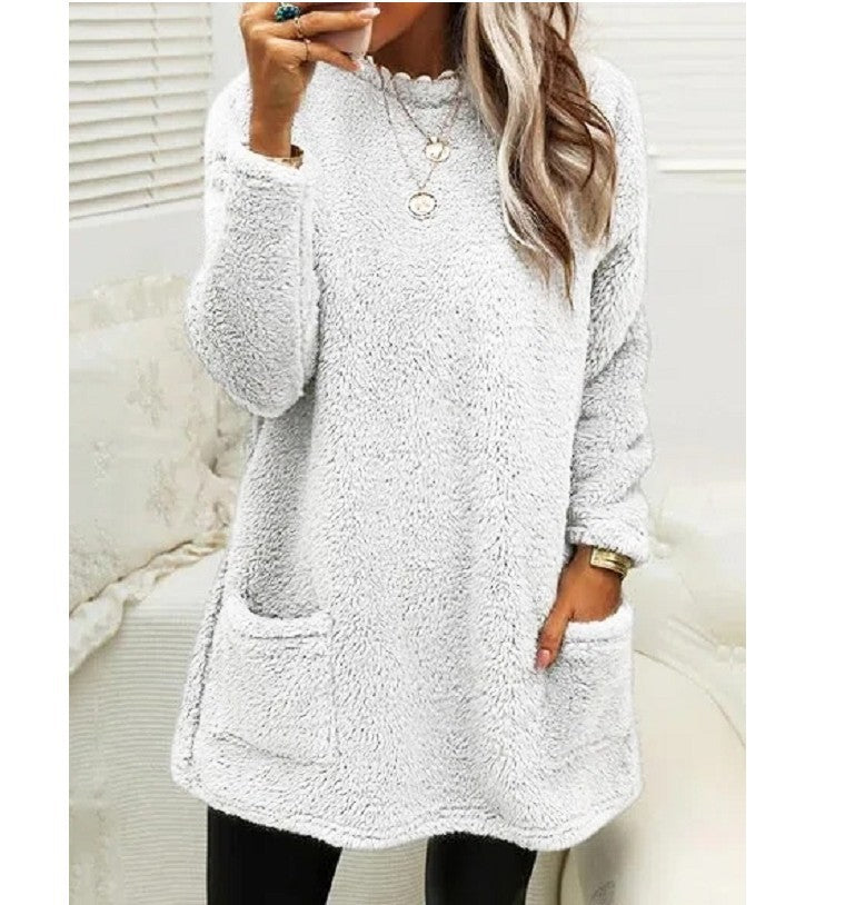 Women's Fleece Pullover Long Sweater With Pockets Winter Warm Casual Long Sleeve